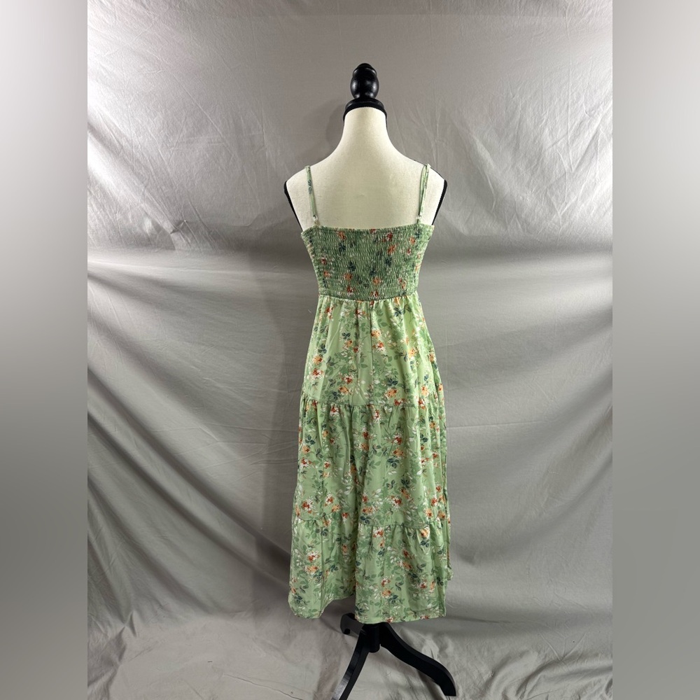 LAST ONE 🔥 Boho Floral Print Ruffle Hem Cami Dress Midi Green - Picture 9 of 9